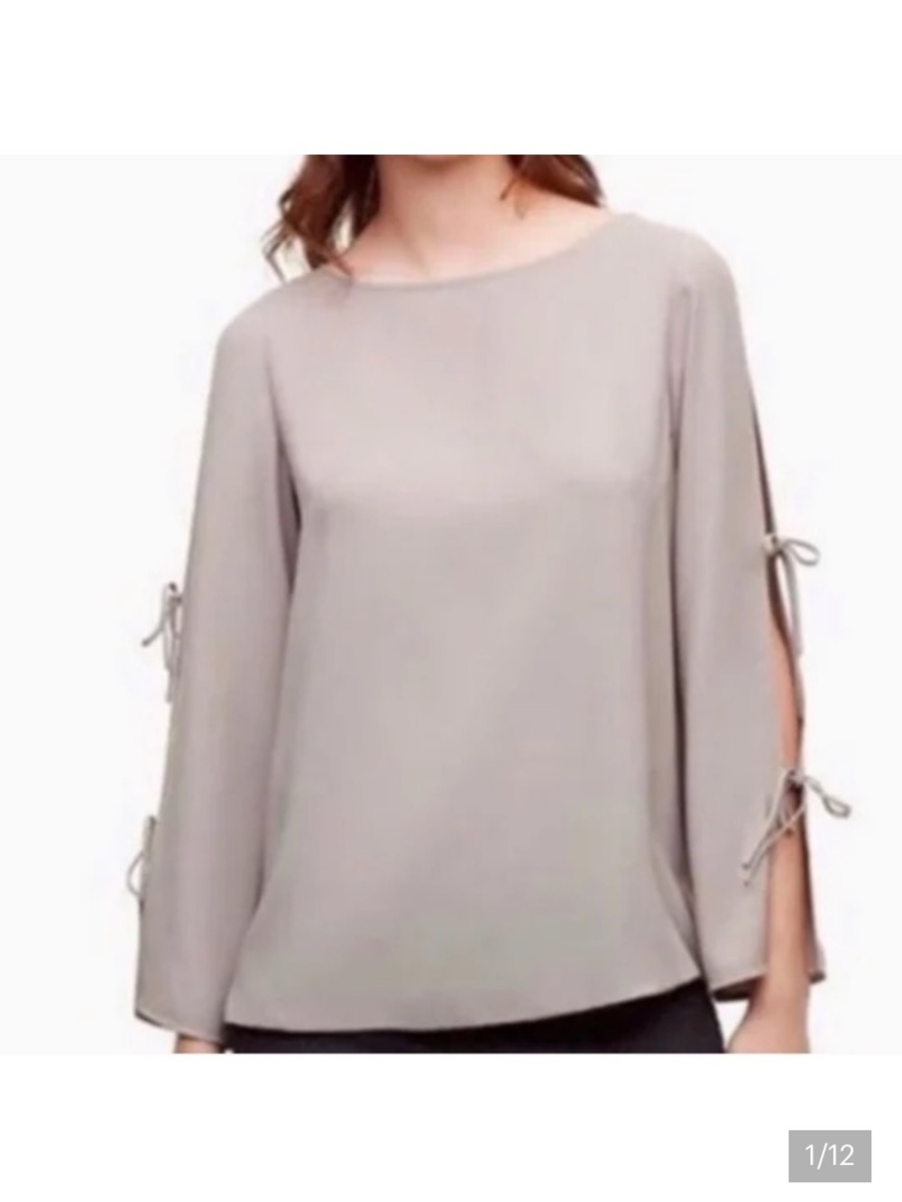 Aritzia Wilfred Taupe Split-Sleeve Tie Blouse